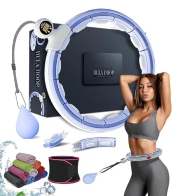 Image of K MART Smart Weighted Hula Hoop For Adults, Detachable Fitness Ring With 360 Degree Auto Spinning Ball Massage, Hoops Equipment Weight Loss (Blue)