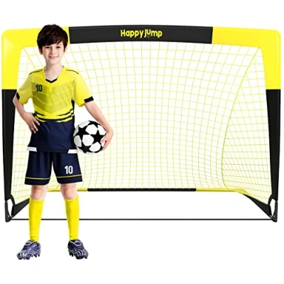 Image of Happy Jump Football Goal Pop up Net Post for Kids Garden Training Gift 1 Pack(4&#039;x3&#039;, Black+Yellow)