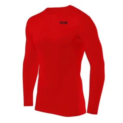 Image of TCA Men&#039;s HyperFusion Compression Base Layer Top Long Sleeve Under Shirt Crew Neck High Risk Red, XL