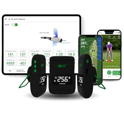 Image of Swing Logic SLX Hybrid Mini Portable Golf Launch Monitor Ball Distance, Speed, Club Head Smash Factor Compact Accessories &amp; GPS Device with Video Capture, App Included