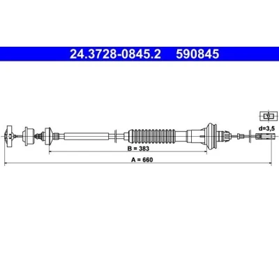 Image of 2150X3 Clutch Cable ATE 24.3728 0845.2 with automatic adjustment PEUGEOT: 206 Hatchback