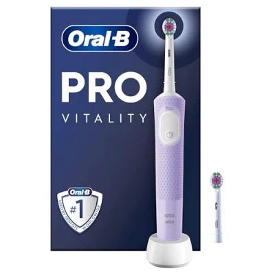 Image of Oral B Vitality Pro Electric Toothbrushes For Adults, Fathers Day Gifts Him / Her, 1 Handle, 2 Toothbrush Heads, 3 Brushing Modes Including Sensitive Plus, Pin UK Plug, Purple