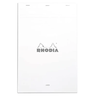 Image of RHODIA 19601C Stapled Notepad N19 White A4+ Lined 80 Detachable Sheets Clairefontaine Paper g/m Soft, Resistant and Waterproof Coated Card Cover Basics