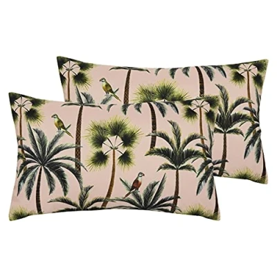 Image of Evans Lichfield Palms Outdoor Cushions (Twin Pack) Blush Size 30 cm x 50