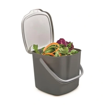 Image of Snips Food Waste Compost Bin with Lid and Handle 3L, for Kitchen, Hanging 20.5 x 18.5 16.7, Made in Italy, Grey, BPA Free