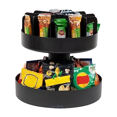 Image of Mind Reader 2 Tier Snack Carousel, Countertop Organizer, Tray, Breakroom, Kitchen, 14.25&quot; L x W 14&quot; H, Black