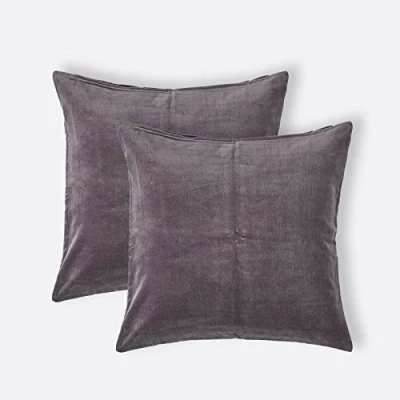 Image of HOMESCAPES Set of 2 Dark Grey Velvet Cushion Covers Super Soft Cotton Luxury Square Scatter Cushions Charcoal Plain Accent Pair Throw Pillows for Sofa and Bed Decoration, 40 x 40cm