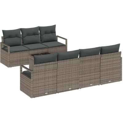 Image of vidaXL 8 Piece Garden Sofa Set with Cushions Grey Poly Rattan