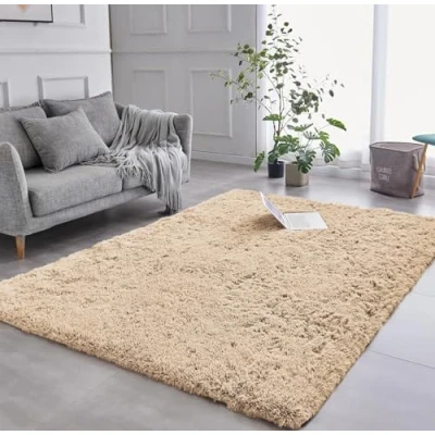 Image of AMEHA Rugs Living Room Large 200x290 cm Beige Area for Bedroom, Lounge Non Slip Modern Fluffy Shaggy Thick Pile Rug Shedding Easy To Clean
