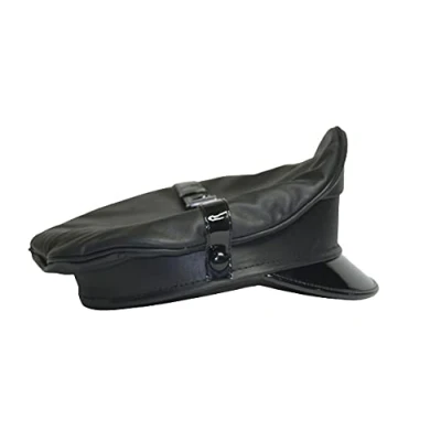 Image of sn Black Genuine Leather Peaked Biker Muir Army Gay Cap Hat (Large)