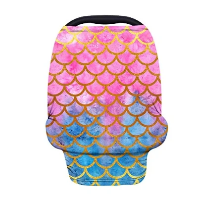 Image of Binienty Pink Blue Mermaid Scale Design Stretch Fabric Car Seat Cover for Babies, Infants Carseat Canopies, Baby Nursing Breastfeeding