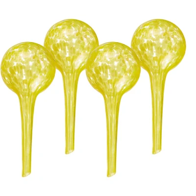 Image of Relaxdays Watering Globes, Set of 4, Glass, Small, HxD: 15 x 9 cm, Balls for Automatic Irrigation on Holiday, Yellow, 6 cm
