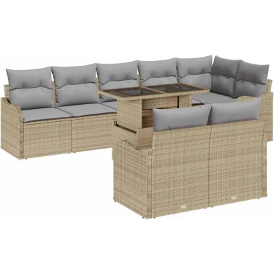 Image of vidaXL 9 Piece Garden Sofa Set with Cushions Beige Poly Rattan