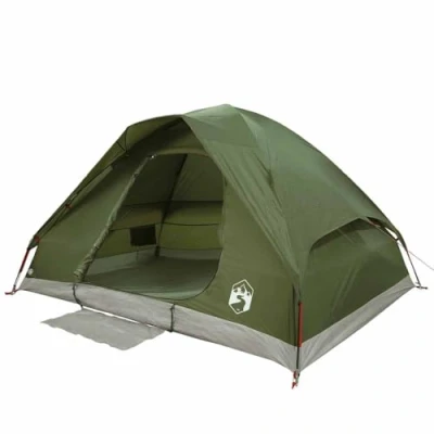 Image of vidaXL Camping Tent Dome 4 Person Olive Green Waterproof with Removable Rainfly and Electrical Access