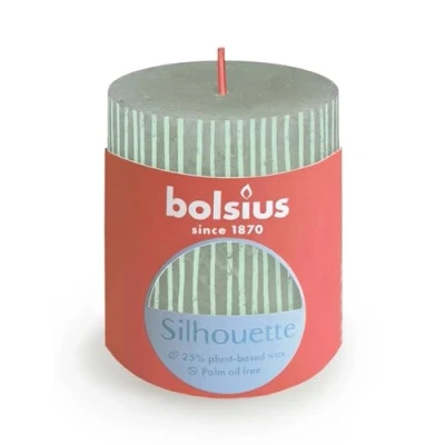 Image of BOLSIUS Jade Green Rustic Silhouette Pillar Candle 8cm x 7cm