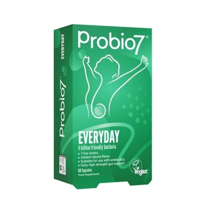 Image of Probio7 Everyday Probiotics for Gut Health 7 Live Strains, 4 Billion CFU, 2 Types of Natural Fibre Daily Support 60 Capsules (2 Months Supply)