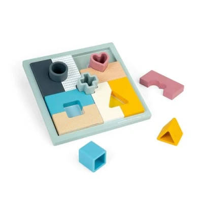 Image of Bigjigs Toys Mosaic Puzzle 2 in 1 Wooden Puzzles &amp; Shape Matching Game, Baby Toddler Jigsaws, Sustainable Wood Pieces with 100% Silicone Shapes, Montessori Toys, Gifts For 3 Year Old