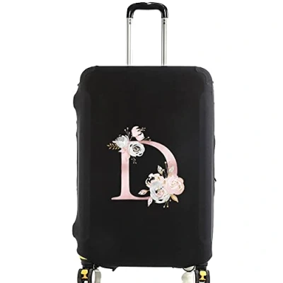 Image of initial letter Printed Design Travel Trolley Case Cover Protector Washable Suitcase Luggage Storage Covers for 18 28 inch (M (22 25 Luggage), Pink Flower D)