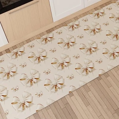 Image of PETTI Artigiani Italiani Kitchen Rug, Non Slip Washable Runner, 52 x 440 cm, Beige Bow Design, 100% Made in Italy