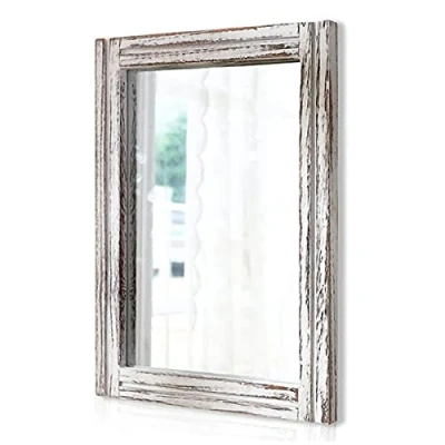 Image of AAZZKANG Rustic Mirror with Wood Frame Rectangle Wall Decorative Farmhouse Bathroom Bedroom Hanging Home Decor