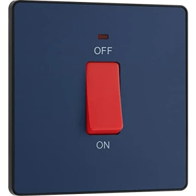 Image of British General Evolve 45A Double Pole Square Switch with LED Indicator, Matt Blue