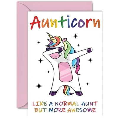 Image of Auntie Birthday Cards for Her Aunticorn Funny Aunty Cards, A5 Greeting Happy Card Unicorn Awesome Aunt Present Gift from Nephew or Niece