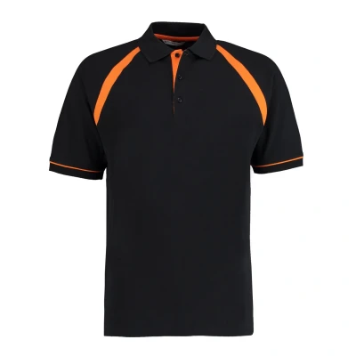 Image of Kustom Kit Mens Short Sleeve Polo Shirts, Black/Orange, Large. KK615