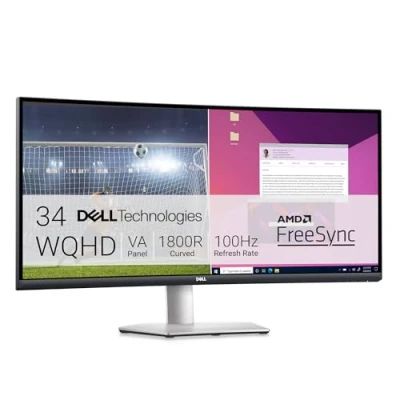 Image of Dell S3423DWC USB C 34 Inch WQHD (3440x1440) 21:9 1800R Curved Monitor, 100Hz, VA, 4ms, AMD FreeSync, 99% sRGB, Built in Speakers, C, 2x HDMI, 3x USB, 3 Year Warranty