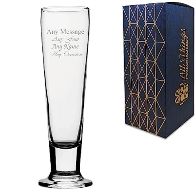 Image of Personalised Engraved Tall 14oz CIN Beer Glass, Personalise with Any Message for Occasion, Choose from a Variety of Fonts, Gift Box Included, Laser