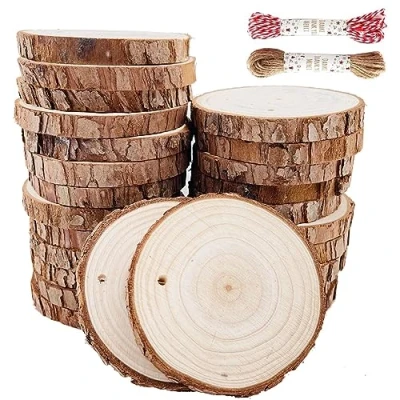Image of Unfinished Natural Wood Slices 30 Pcs 6 7cm Inch Craft kit Predrilled with Hole Wooden Circles Great for Arts and Crafts Christmas Ornaments DIY Rustic Wedding