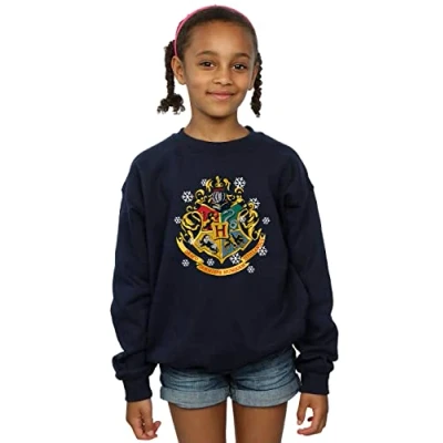 Image of Harry Potter Girls Christmas Crest Sweatshirt Navy Blue 12 13 Years