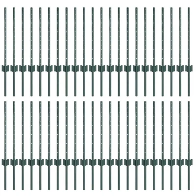 Image of vidaXL Fence Posts 44 pcs U Channel Green 100 cm Steel
