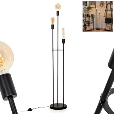 Image of HOFSTEIN Maiford Floor Lamp, Modern Metal Lamp in Black, Industrial Design with Foot Switch on Cable, Height 140.5 cm, 3 x E27, Bulb Not Included