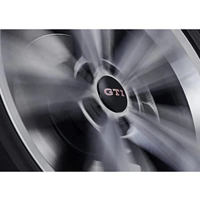 Image of Volkswagen 000071213E Hub Caps Dynamic Wheel (4 Pieces) with GTI Logo, Black/Red, Small