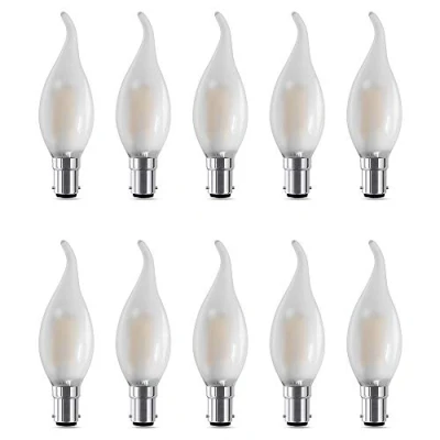 Image of BELINGGO B15 SBC Small Bayonet Cap Candle Bulbs, B15d LED Dimmable Filament Candelabra C35 Soft Warm White 2700K, Frosted Glass Flame Shape Bent Tip, Energy Saving Light Bulb, 10 Pack