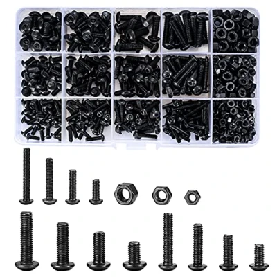 Image of 500 Pcs Nuts and Bolts Assorted Set, Black Hex Socket Head Cap Screws Kit, M3/M4/M5 Thread Fastener Machine Assortment Kit with Box