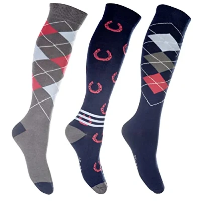 Image of HKM Women&#039;s Cardiff Riding Socks, Dark Blue/red, M