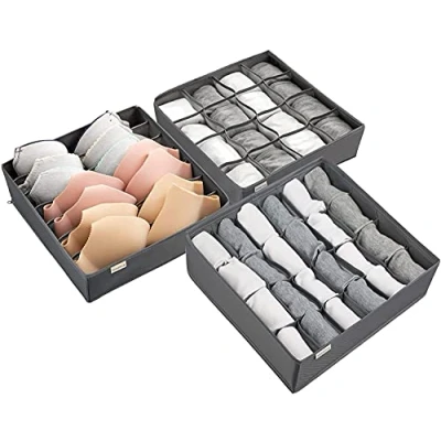 Image of NEWSTYLE Drawer Organiser Divider Set of 3 Wardrobe Organiser,Foldable Organisers Clothing Storage for Socks,Ties,Underwear (Gray)