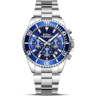 Image of Mens Watches Men Designer Chronograph Waterproof Analogue Quartz Watch Stainless Steel Wrist Fashion Date for (Blue b)
