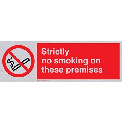 Image of Viking Signs PS17 L15 SV &quot;Strictly No Smoking On These Premises&quot; Sign, Silver Vinyl, 50 mm H x 150 W