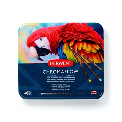 Image of Derwent Chromaflow Pencils, Set of 48 in Tin, 3.5mm Round Core, Premium Core Strength, Blendable with Smooth Texture, Ideal for Drawing, Colouring &amp; Layering, Professional Quality, 2306013