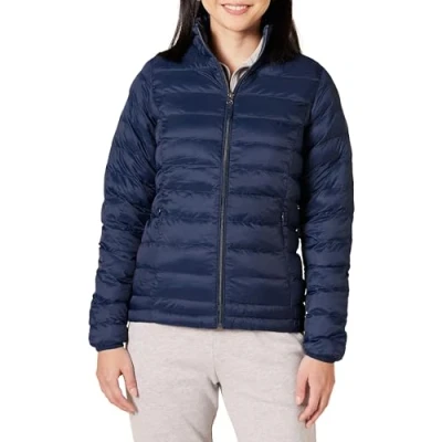 Image of Amazon Essentials Women&#039;s Lightweight Long Sleeved, Water Resistant, Packable Puffer Jacket (Available in Plus Size), Navy, XL