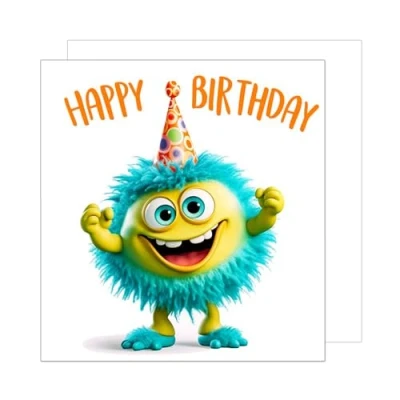 Image of Edition Seidel Premium Square Birthday Card with Envelope Greeting Happy For Her or Him Male Female Daughter Girl Boy Son Child Children Kids Teens Friend Monster (GQ191 SW024)
