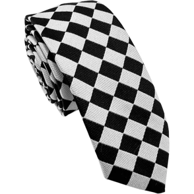 Image of Black &amp; White Harlequin Check Skinny Width Neck Tie