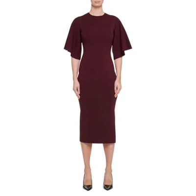Image of Ted Baker Womens WMD lounia Fluted Sleeve Knitted Bodycon Midi Business Casual Dress, Dk red, 14 UK