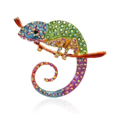 Image of Brooch Pins for Women, Enamel Crystal Animal Insect Pin Lapel Large Safety (Chameleon)