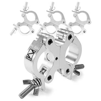 Image of beamz BC50 200D 4 Pack Slimline Swivel Coupler Truss Clamps, 200kg Load, Double Clip, 48 51mm Tube Diameter, Aluminum Reliable Clamps for Systems