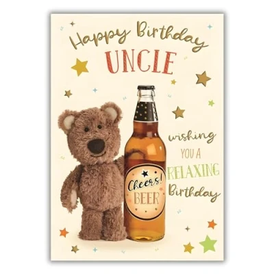 Image of Uncle Birthday Card Special Finishes Barley Bear Teddy Contemporary Design Illustrated Insert Leaf Made in the UK Eco Friendly
