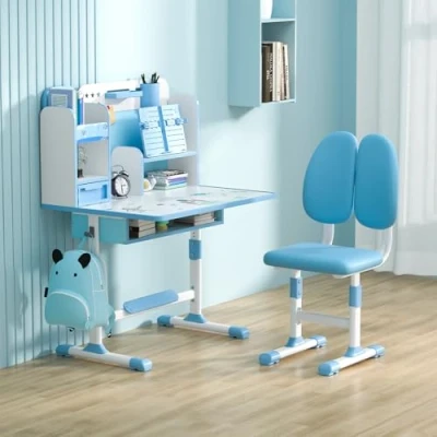 Image of Tuelaly Kids Desk and Chair Set,Height Adjustable Children&#039;s Desks with Spacious Storage Drawer,Golden Distance Preventing Myopia Design for School Home Study Writing (Blue 3)