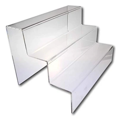 Image of EPOSGEAR Three (3) Step Tier Clear or Coloured Acrylic Plastic Retail Riser Counter Display Plinth Stands Perfect for Shops, Stalls, Ornaments, Models etc (Clear, Extra Large Wide)